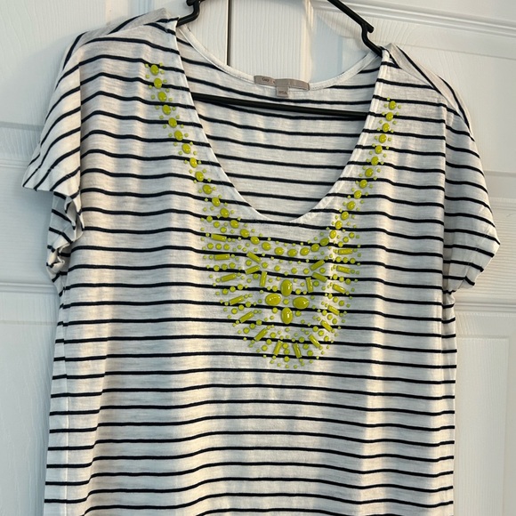 Gap Women’s Black/White Striped Lime Green Bead Studded Modal T-Shirt Top Size M - Picture 5 of 8